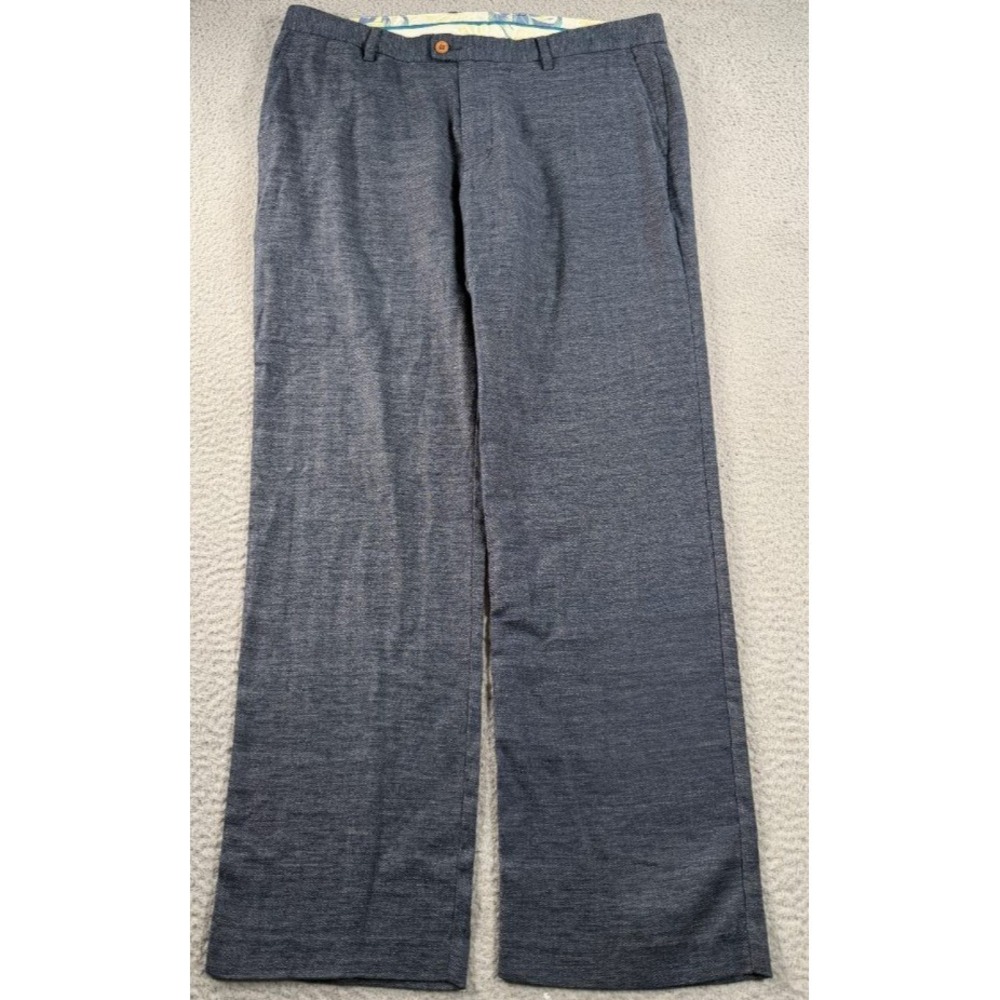 Tommy Bahama Pants Mens 38x32 Linen Blend Chino Blue Flat Front Tropical Trim